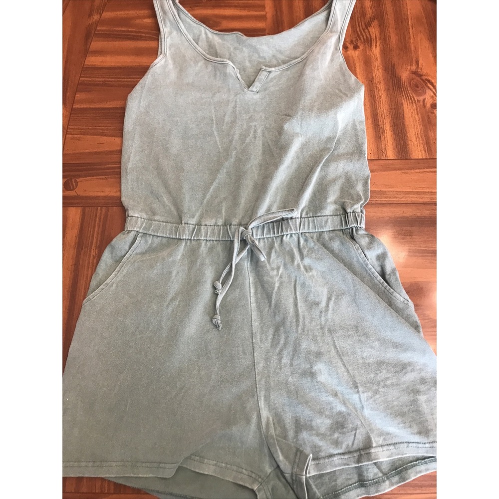Juniors Medium Green Washed Look Romper Shorts
